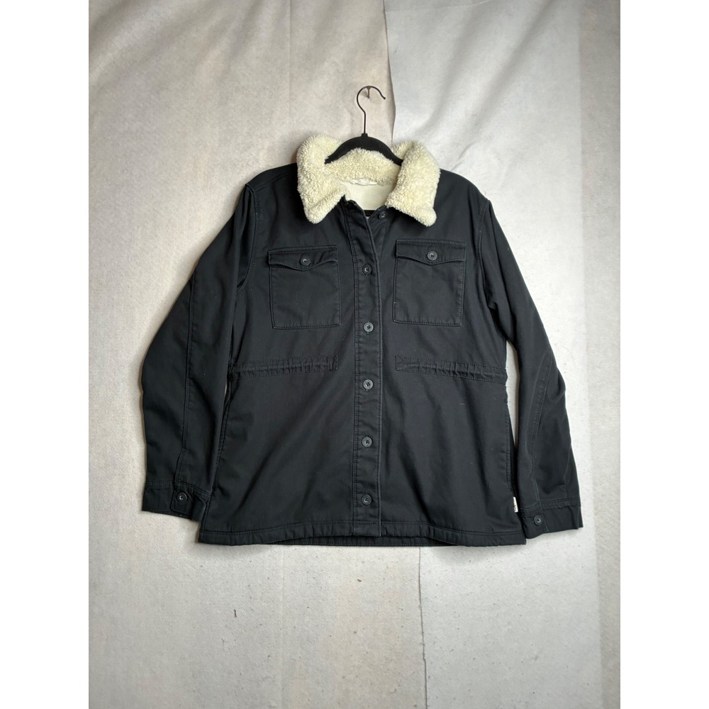 Hang Ten Black Sherpa Collar Fleece Lined Utility Jacket Womens Large Drawstring
